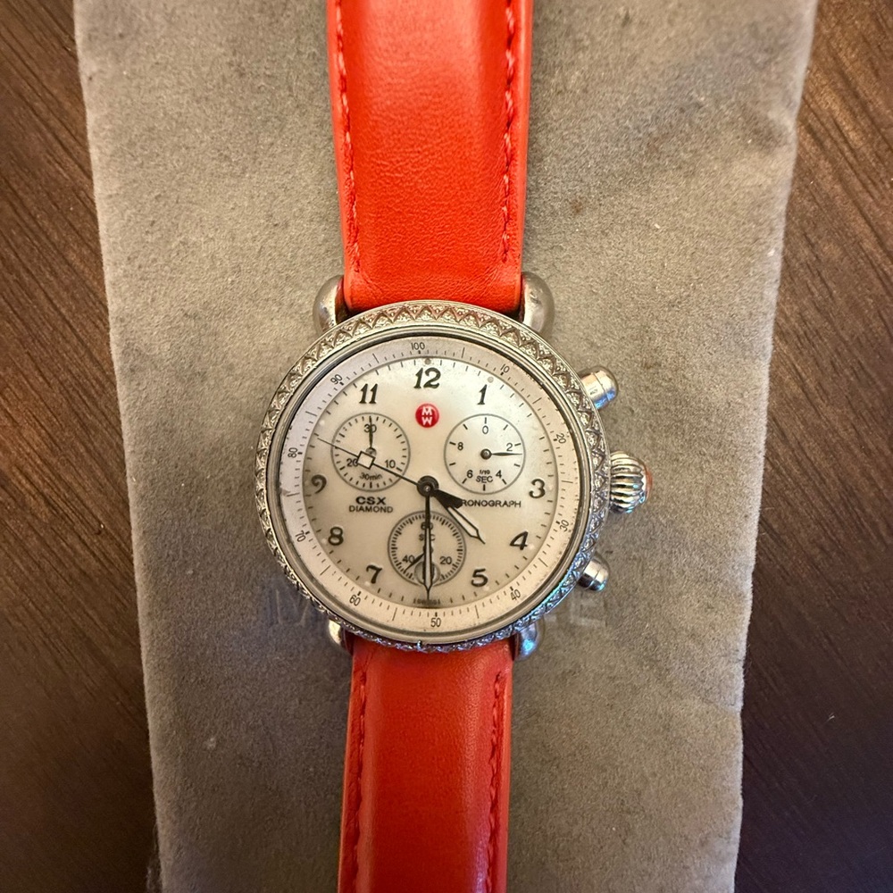 MICHELE 18mm Orange/Red Leather Strap